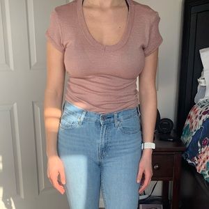 Shimmery Pink V-Neck Shirt